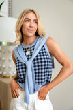 PETAL CHECK SWEATER TANK - BLUE