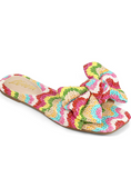 MULTI-COLORED WOVEN BOW SLIDE SANDALS
