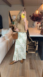 LINEN BACK SLIT FLORAL PRINT MAXI SKIRT