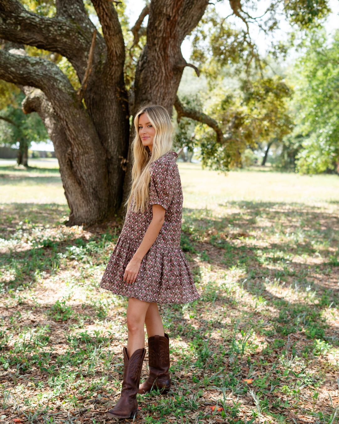 CARAMEL GARDEN DRESS (RESTOCK SHIPS 1-2 WEEKS)