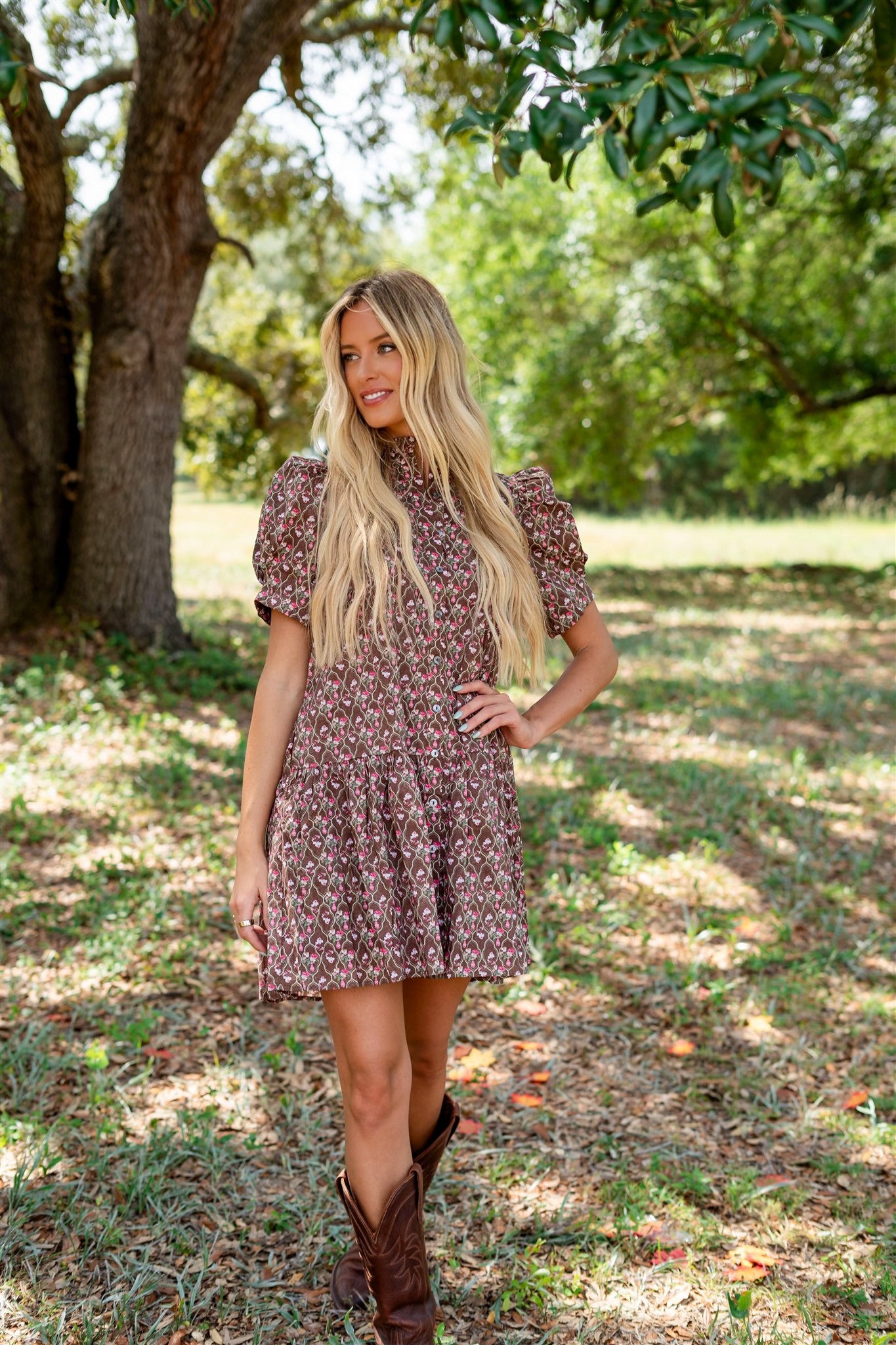 CARAMEL GARDEN DRESS (RESTOCK SHIPS 1-2 WEEKS)