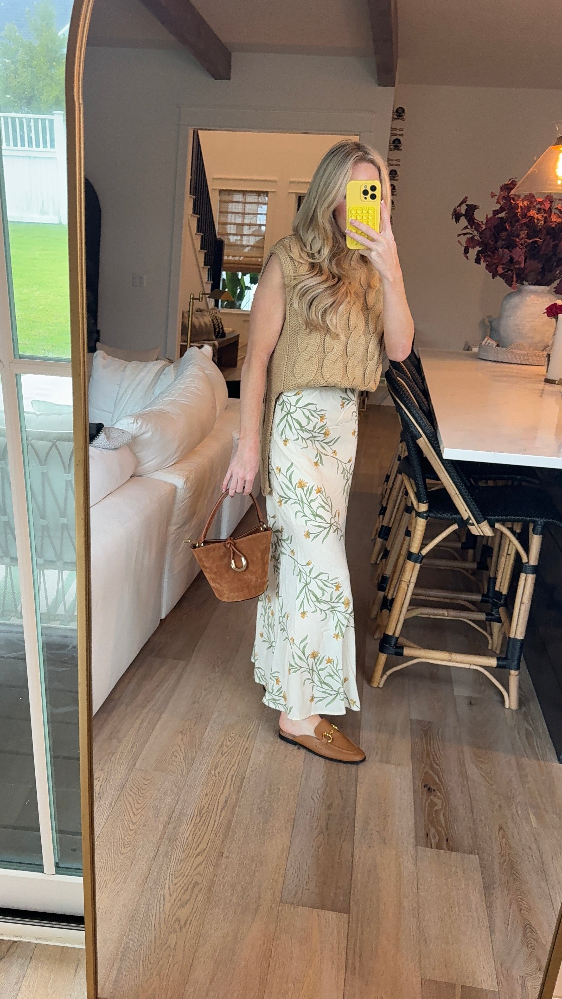 LINEN BACK SLIT FLORAL PRINT MAXI SKIRT