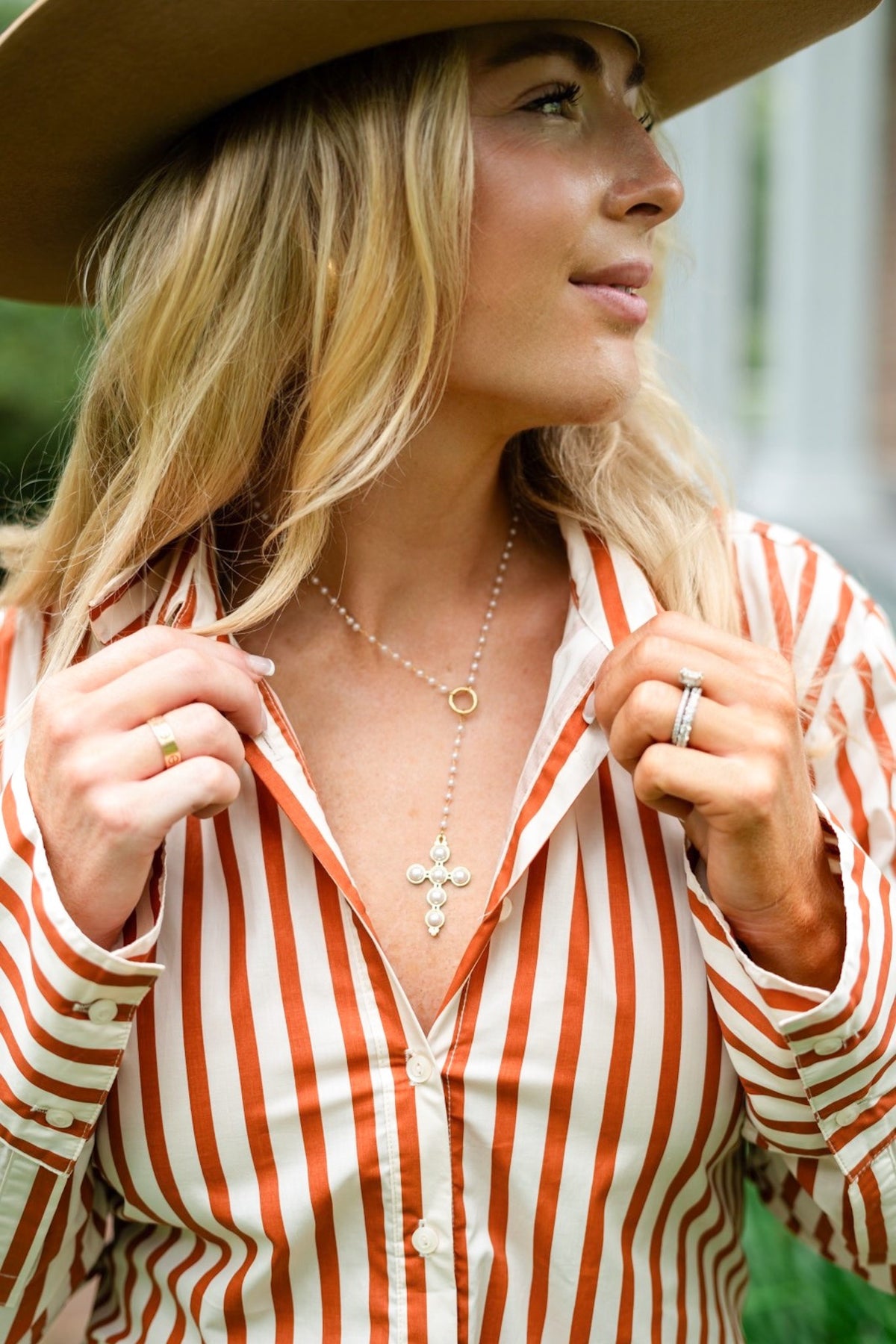 PEARL CROSS DROP NECKLACE