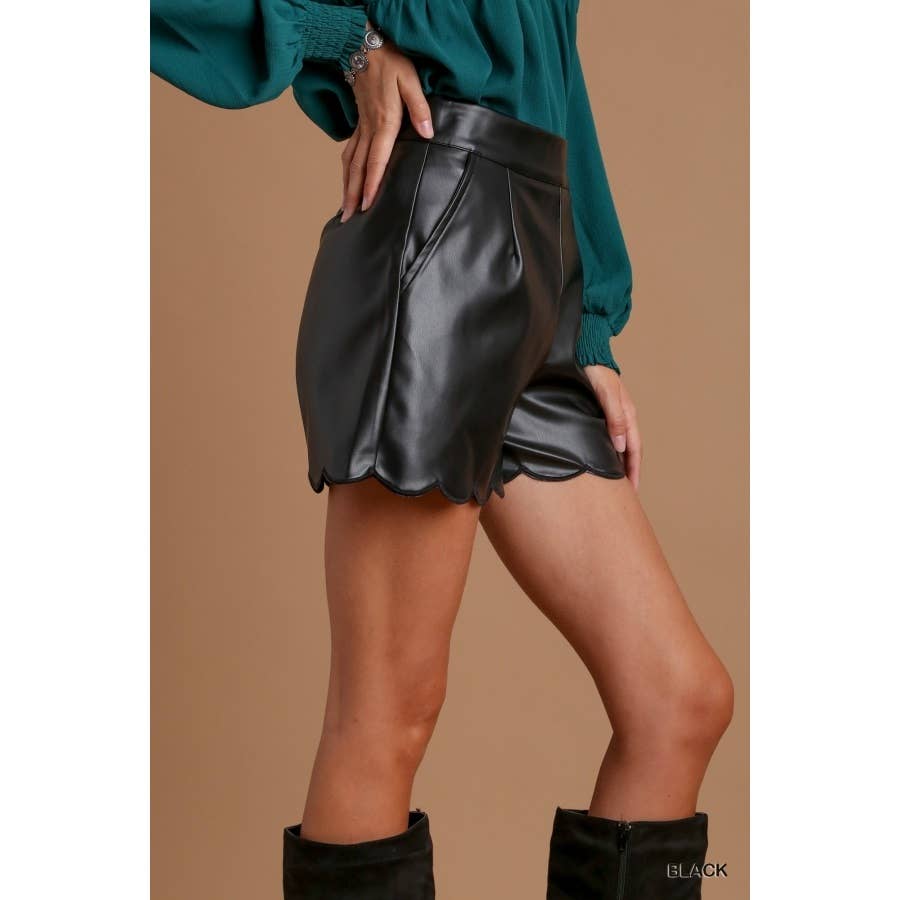 Faux Leather Scalloped Shorts