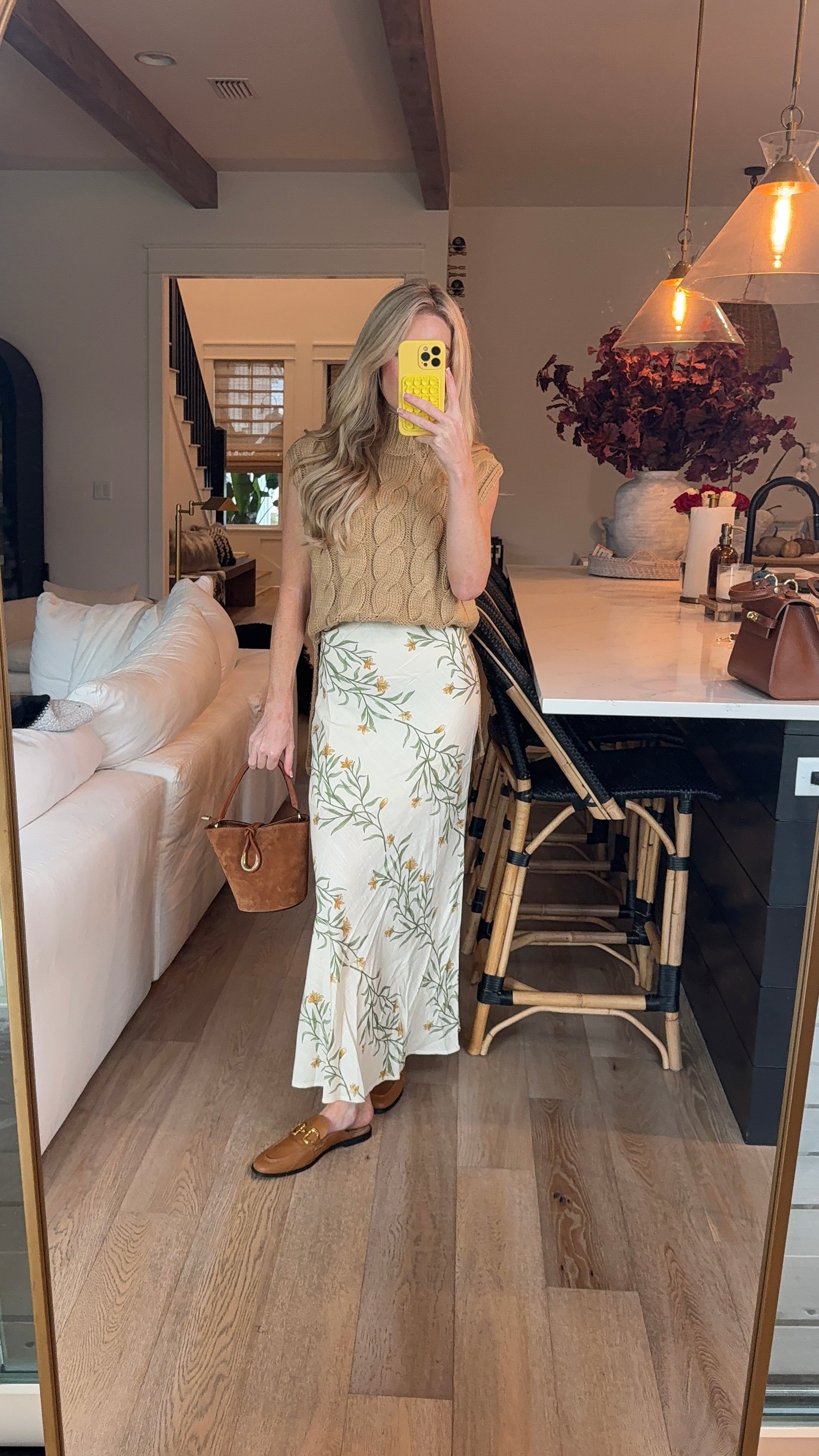 LINEN BACK SLIT FLORAL PRINT MAXI SKIRT