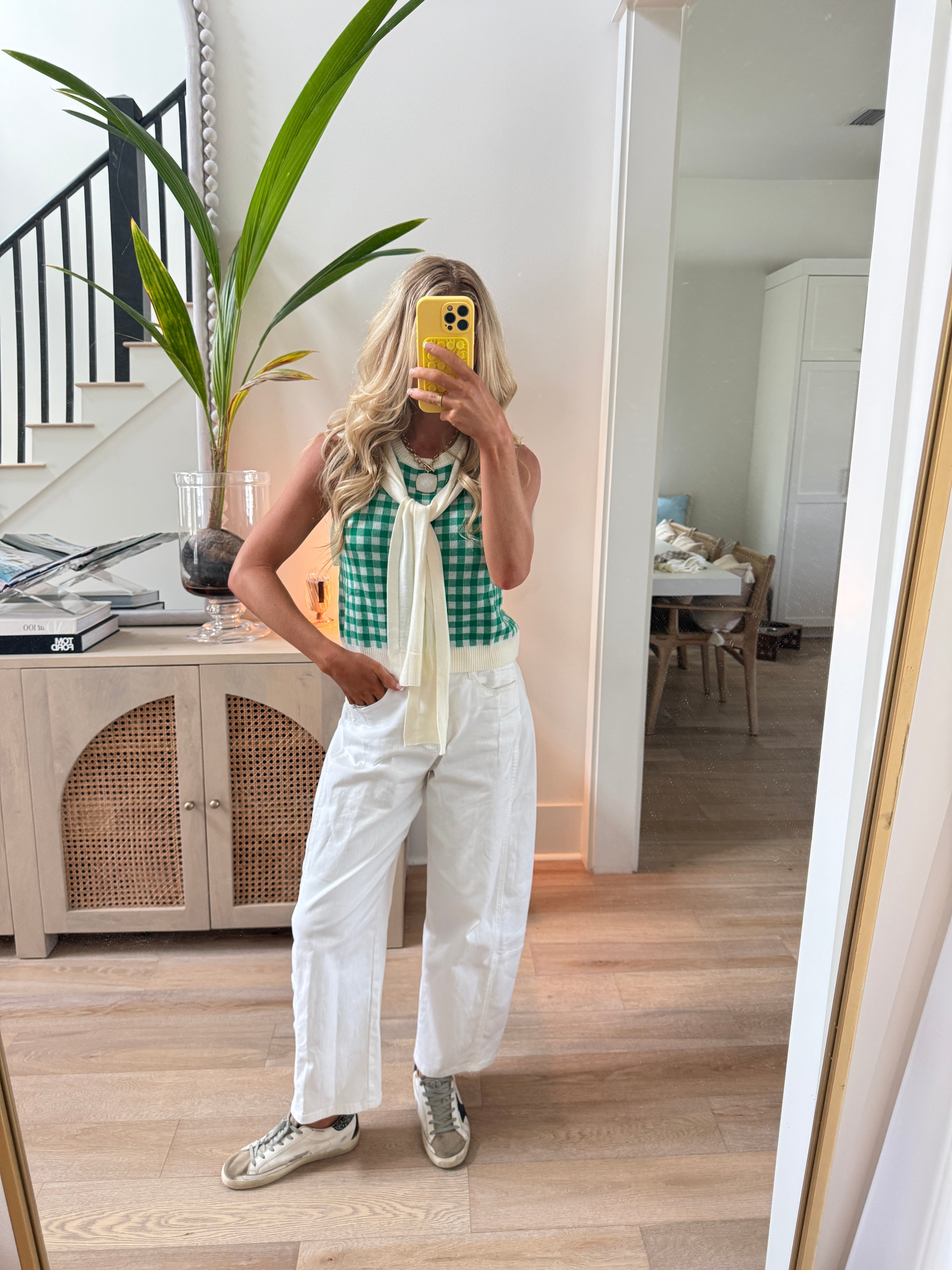 PETAL CHECK SWEATER TANK - GREEN