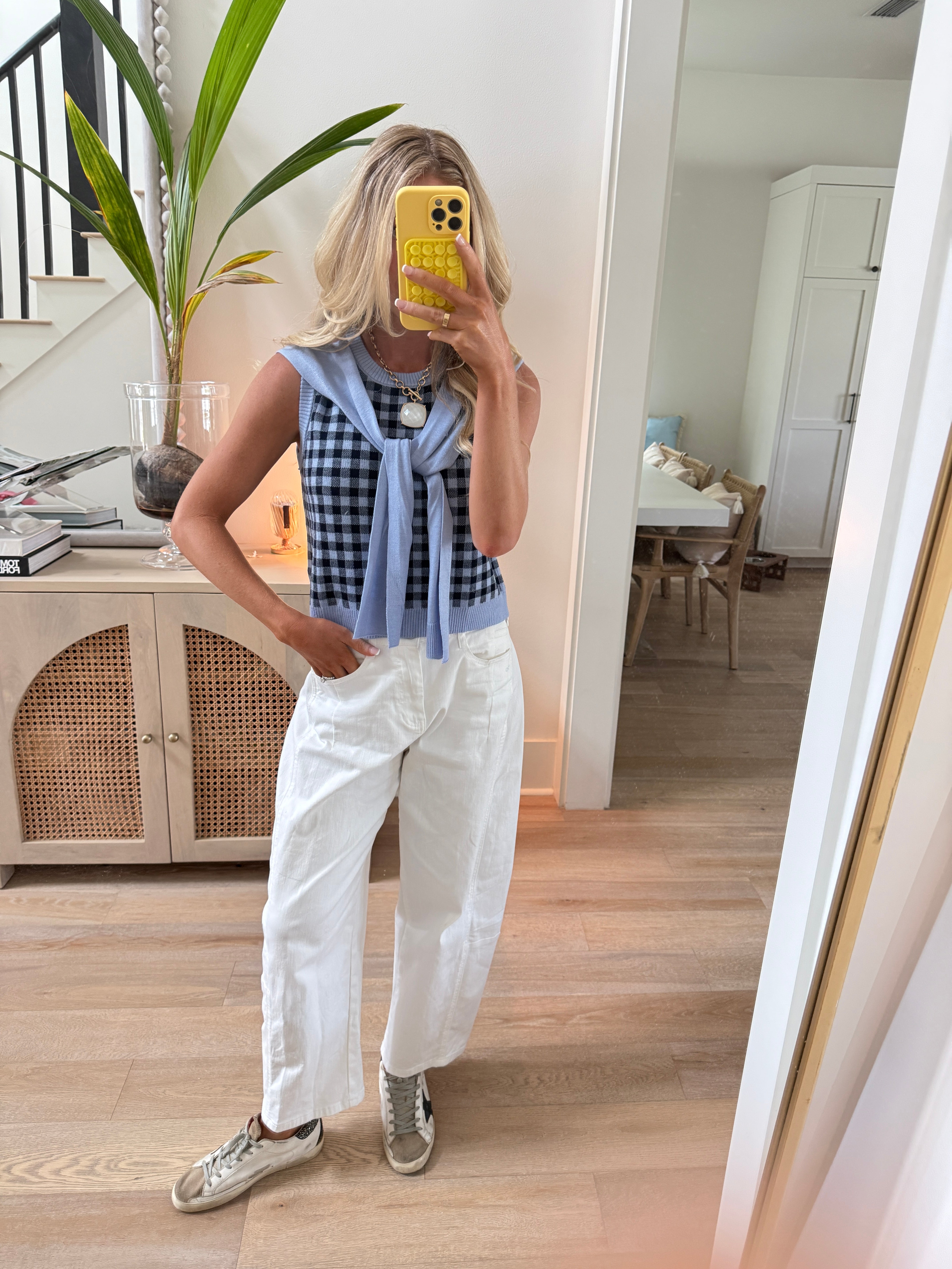 PETAL CHECK SWEATER TANK - BLUE