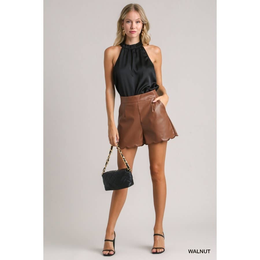 Faux Leather Scalloped Shorts